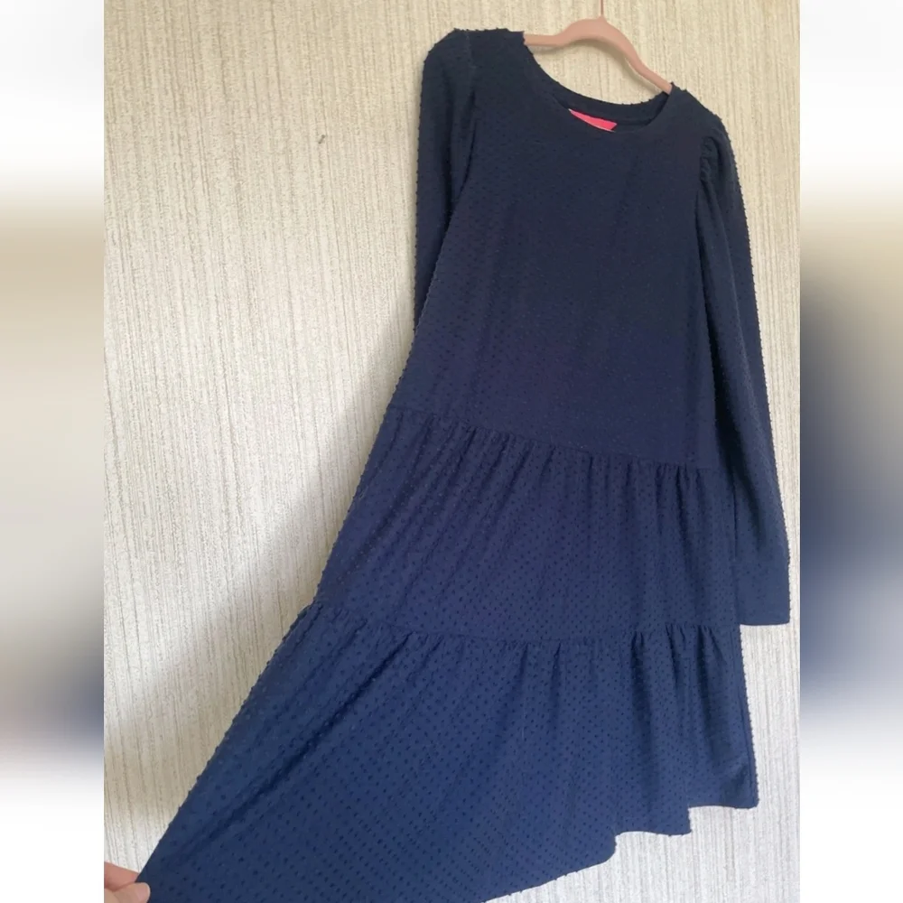 Lilly Pulitzer Size Large Navy Blue Arlette Long Sleeve Dress Polk Dots - Picture 8 of 9
